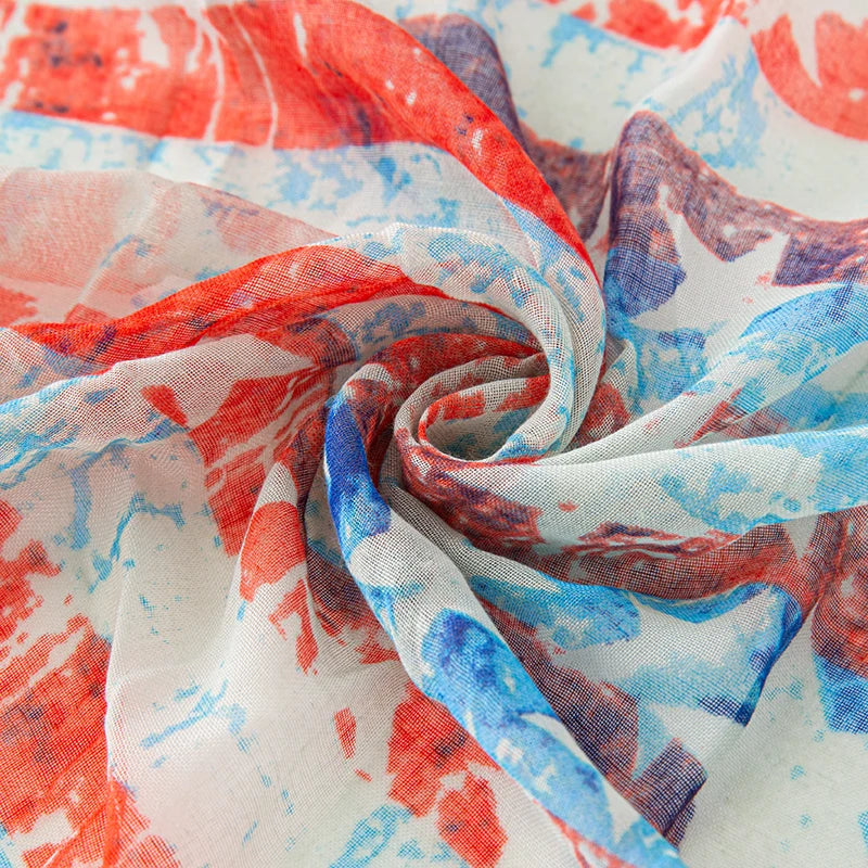 Fashion American Flag Oblong Scarfs Patriotic Stars Print Shawl Voile Soft Wrap Geometric Stripes Scarf