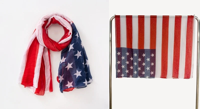 Fashion American Flag Oblong Scarfs Patriotic Stars Print Shawl Voile Soft Wrap Geometric Stripes Scarf