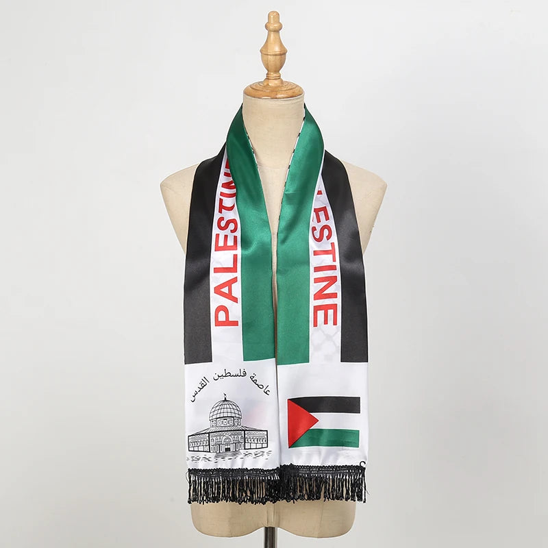 New Palestine Flag Scarf Shawls Arab Thin Long Stoles Palestinian Hatta Kufiya Keffiyeh Large Scarves With Tassel Neckerchief