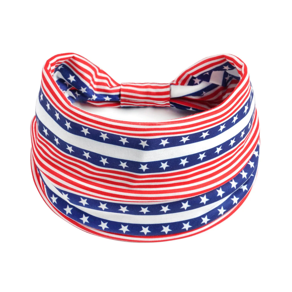 American flag yoga sports headband, Independence Day wide running fitness sweat-absorbing headband, elastic knotted headscarf