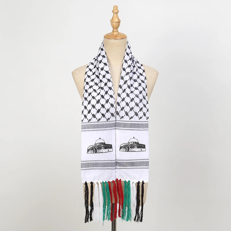 New Palestine Flag Scarf Shawls Arab Thin Long Stoles Palestinian Hatta Kufiya Keffiyeh Large Scarves With Tassel Neckerchief