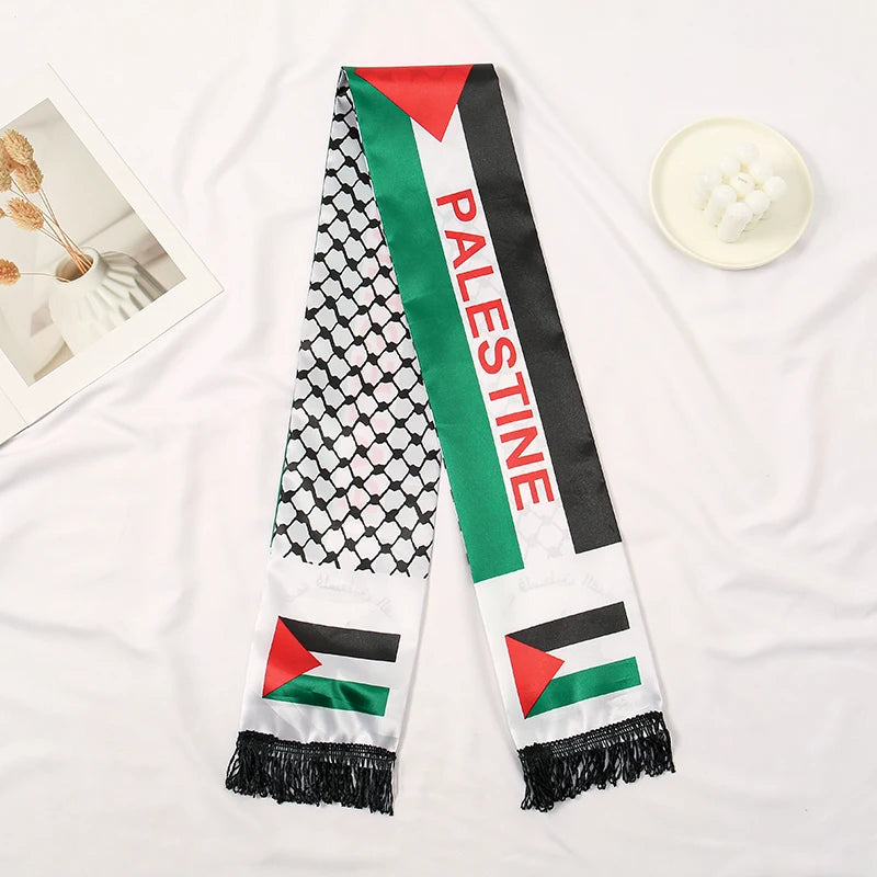 New Palestine Flag Scarf Shawls Arab Thin Long Stoles Palestinian Hatta Kufiya Keffiyeh Large Scarves With Tassel Neckerchief