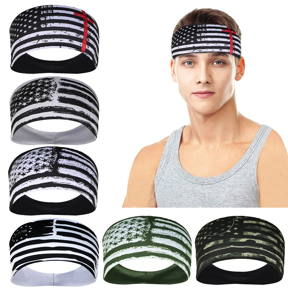 American Flag Headband Men Women Sports Workout No Slip Elastic Patriotic Hair Bands Wicking Sweatbands For Exercise Running Gym