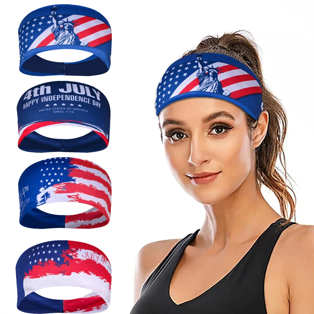 American Flag Headband Men Women Sports Workout No Slip Elastic Patriotic Hair Bands Wicking Sweatbands For Exercise Running Gym