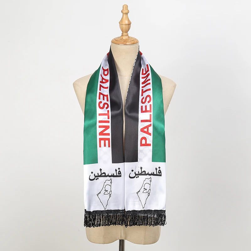 New Palestine Flag Scarf Shawls Arab Thin Long Stoles Palestinian Hatta Kufiya Keffiyeh Large Scarves With Tassel Neckerchief