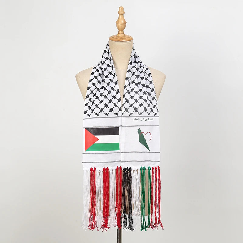 New Palestine Flag Scarf Shawls Arab Thin Long Stoles Palestinian Hatta Kufiya Keffiyeh Large Scarves With Tassel Neckerchief