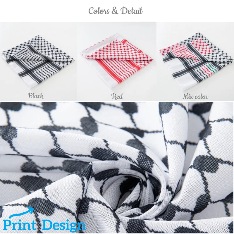 Classic Palestine Black White Keffiyeh Square Print Men Scarf Shemagh Headscarf Islam Arab Head Neck Scarves
