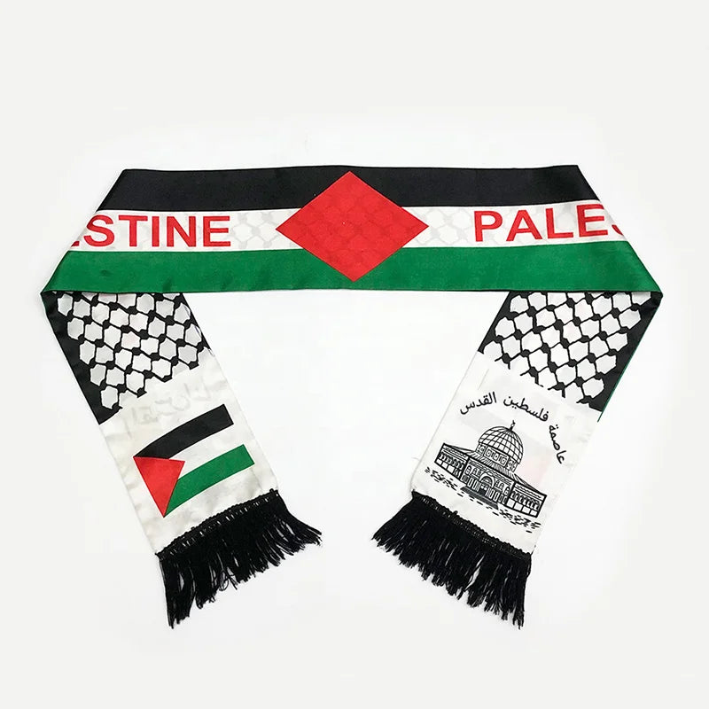 New Palestine Flag Scarf Shawls Arab Thin Long Stoles Palestinian Hatta Kufiya Keffiyeh Large Scarves With Tassel Neckerchief