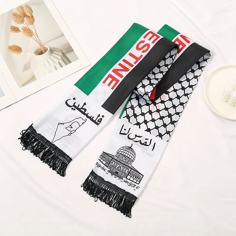 New Palestine Flag Scarf Shawls Arab Thin Long Stoles Palestinian Hatta Kufiya Keffiyeh Large Scarves With Tassel Neckerchief
