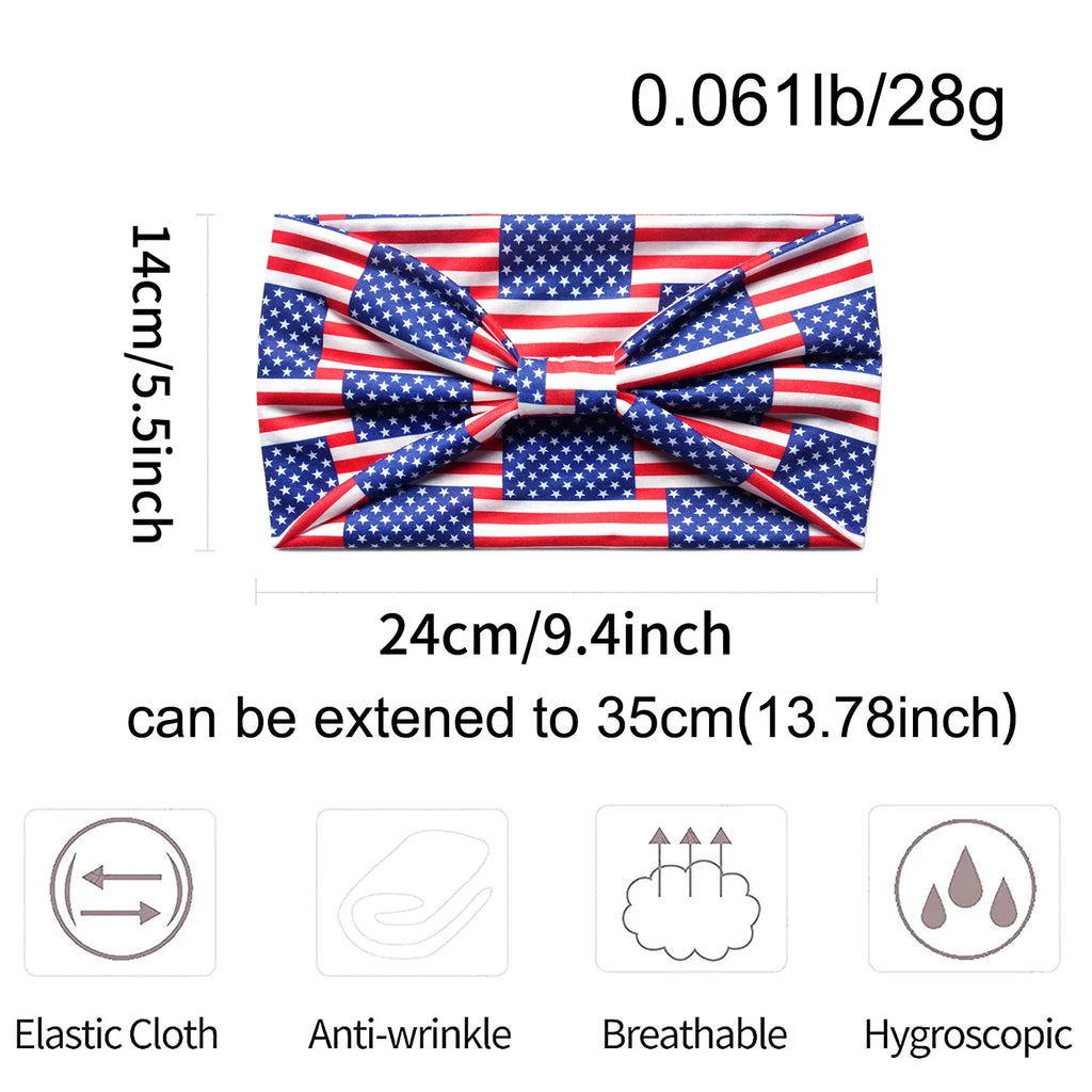 American flag yoga sports headband, Independence Day wide running fitness sweat-absorbing headband, elastic knotted headscarf
