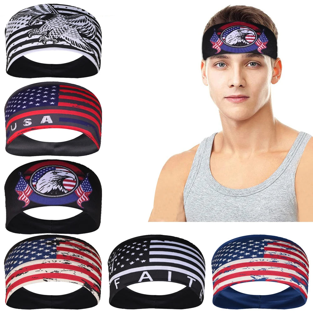 American Flag Headband Men Women Sports Workout No Slip Elastic Patriotic Hair Bands Wicking Sweatbands For Exercise Running Gym