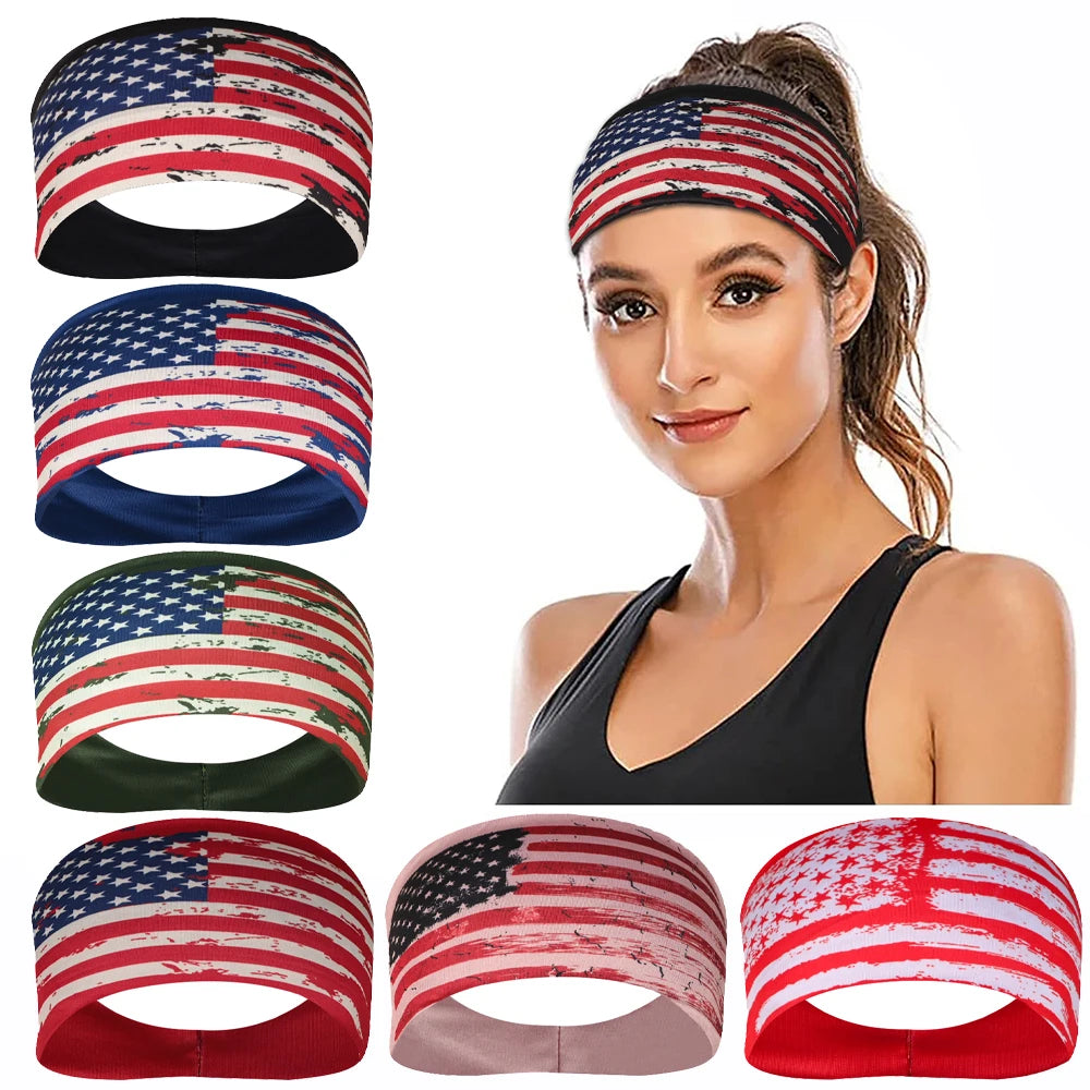 American Flag Headband Men Women Sports Workout No Slip Elastic Patriotic Hair Bands Wicking Sweatbands For Exercise Running Gym