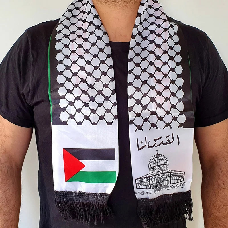 New Palestine Flag Scarf Shawls Arab Thin Long Stoles Palestinian Hatta Kufiya Keffiyeh Large Scarves With Tassel Neckerchief